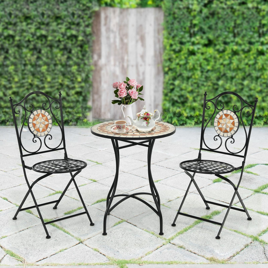Table de Jardin Style Mosa茂que Cadre en Fer et Rev锚tement Antirouille pour 60 x 60 x 72 CM -