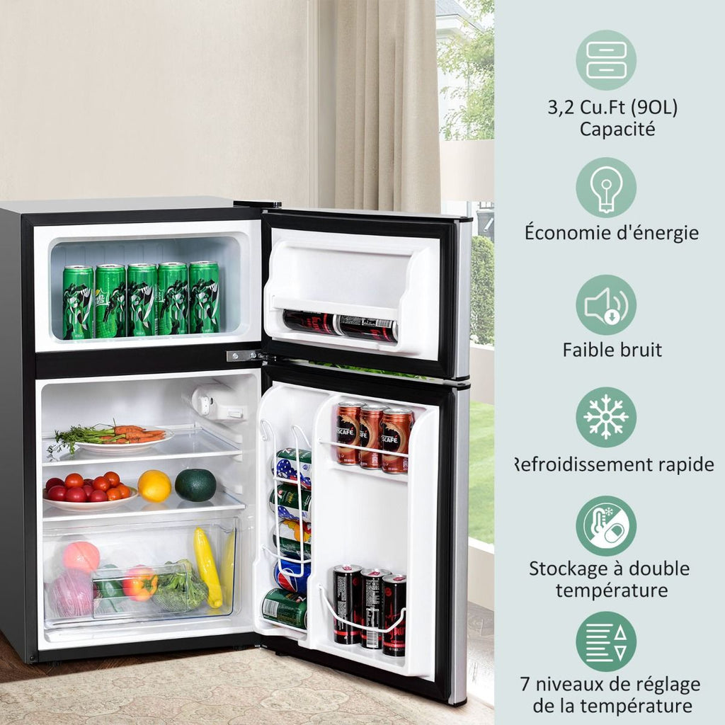 Rfrigrateur Compact Mini-rfrigrateur 90 L Conglateur Spar avec Design  2 Portes Fonctionnement Silencieux Blanc/Gris/Noir -