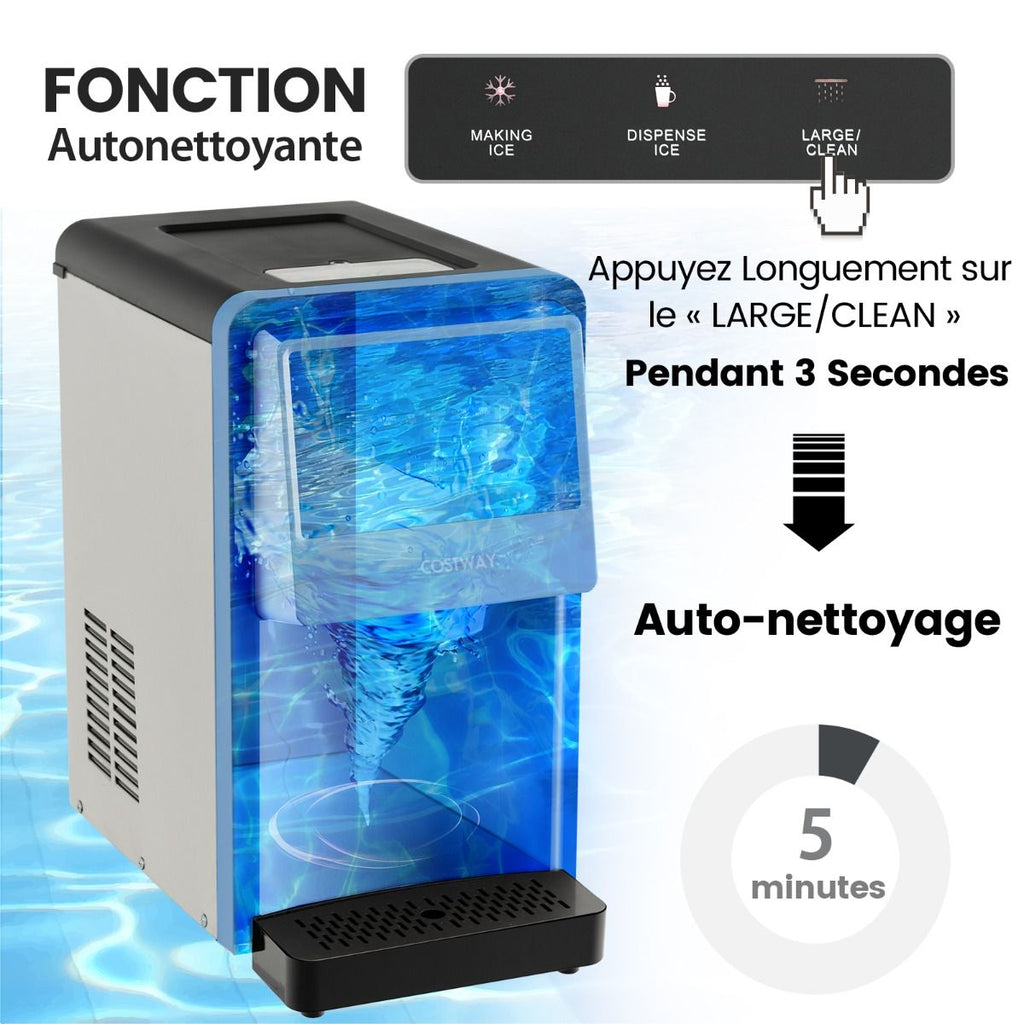 Machine  Glaons 27kg/24h Machine  Ppites  Affichage LED de Comptoir avec Capteur Infrarouge et Autonettoyant Stockage de glace : 4 kg -