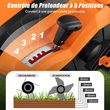 Load image into Gallery viewer, Scarificateur Électrique 2 en 1 de 15A avec Double Interrupteur de Sécurité Réglable Sac de Ramassage 55 L Scarificateur Orange/Vert -