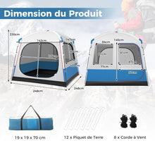 Load image into Gallery viewer, Tente de Camping pour 5 Personnes Tente Dôme Étanche avec Porte et Fenêtres en Maille Sac de Transport 248x248x230cm Bleu + Blanc -