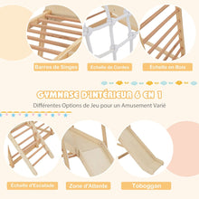 Load image into Gallery viewer, Triangle d'Escalade 6 en 1 en Bois avec Toboggan et Filet Barre pour Grimper Ramper et Glisser 1 An+ Coloré/Naturel -