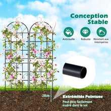 Load image into Gallery viewer, Lot de 4 Treillis de Jardin en Métal 180 x 50 cm Clôture Décorative pour Plante Grimpante Grille Fleurs Antirouille pour Jardin Cour Patio Noir -