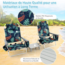 Load image into Gallery viewer, Lot de 2 Chaises de Camping Plage Pliante Table Enroulable en Aluminium Appui-tête Dossier Réglable à 5 Positions 6 Couleurs au Choix -