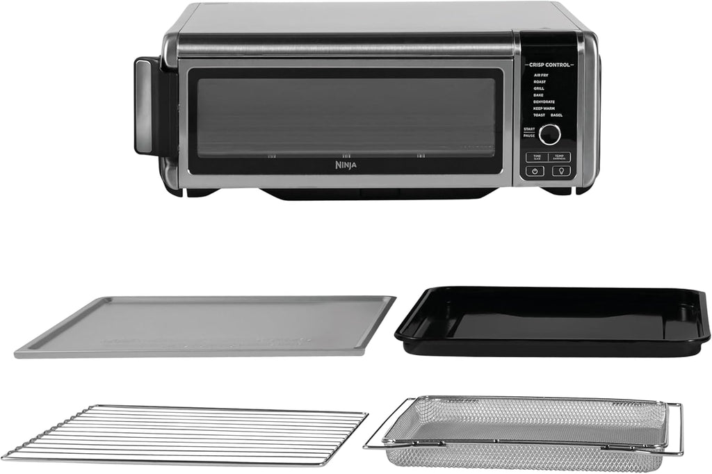 Ninja Foodi Four Multifonctions 8-en-1, Mini four portable, surfaces de travail, four multifonctions avec 8 fonctions de cuisson ; Air Fry, Rôtir, Griller, Cuire et plus encore. Argent/Noir SP101EU