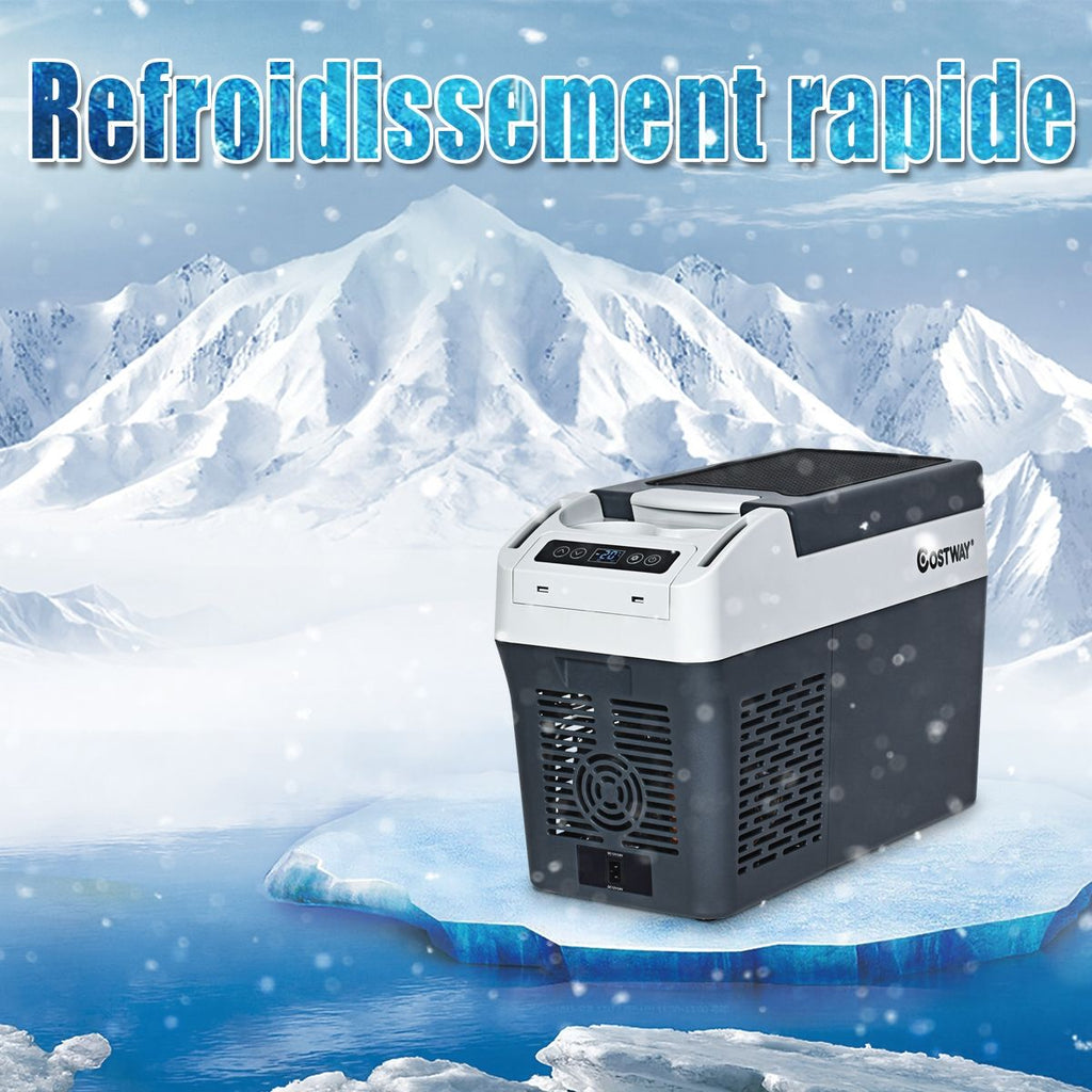 Réfrigérateur Congélateur de Voiture 12L Portable Compresseur -20°C à +10°C Ampoules LED 2 Porte-gobelets 23x53x36cm -