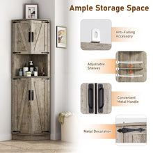 Load image into Gallery viewer, Chvans Farmhouse 68" Tall Corner Cabinet W/4 Barn Doors, 5 Tier Bookcase Storage Cabinet with Adjustable Shelves, Corner Storage Cabinet for Bathroom, Living Room, Kitchen, Brown