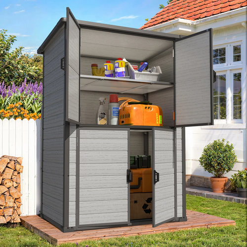 AECOJOY 58 Cu.Ft Resin Outdoor Storage Cabinet Waterproof with Shelves, Dark Gray