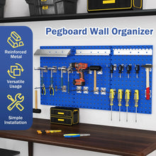 Load image into Gallery viewer, 3 Pcs Metal Pegboard Panels w/25 Hooks, Storage Platform &amp; Square Hole, Heavy Duty Pegboard Wall Organizer, Peg Board for Workshop Tool Storage